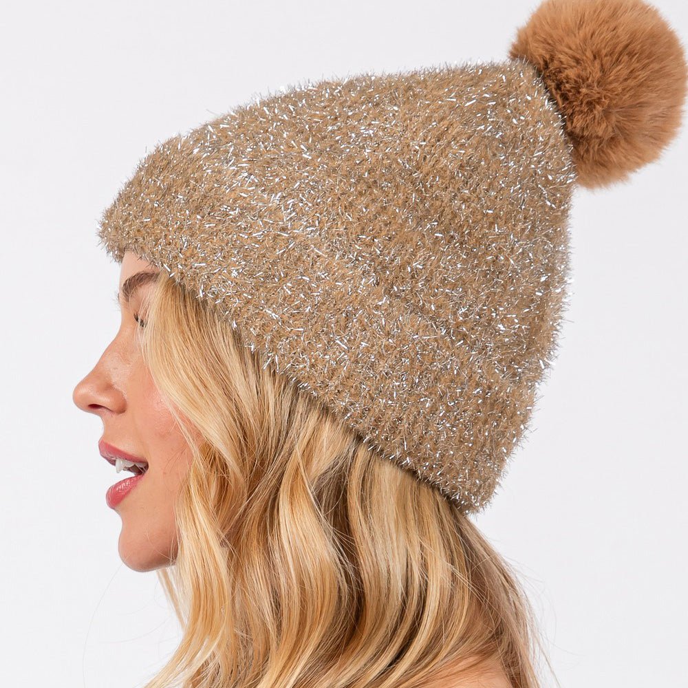 Lurex Pom Beanie Hat for Women - Hautefull