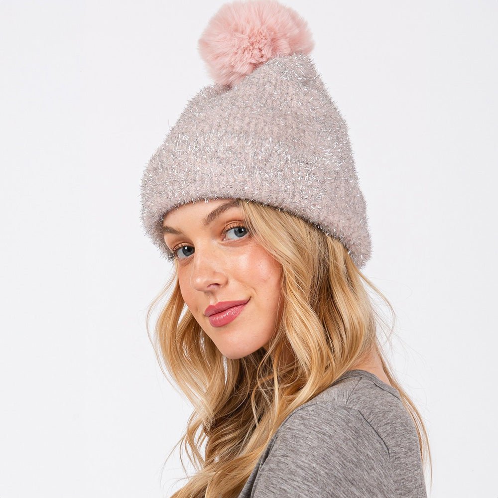 Lurex Pom Beanie Hat for Women - Hautefull