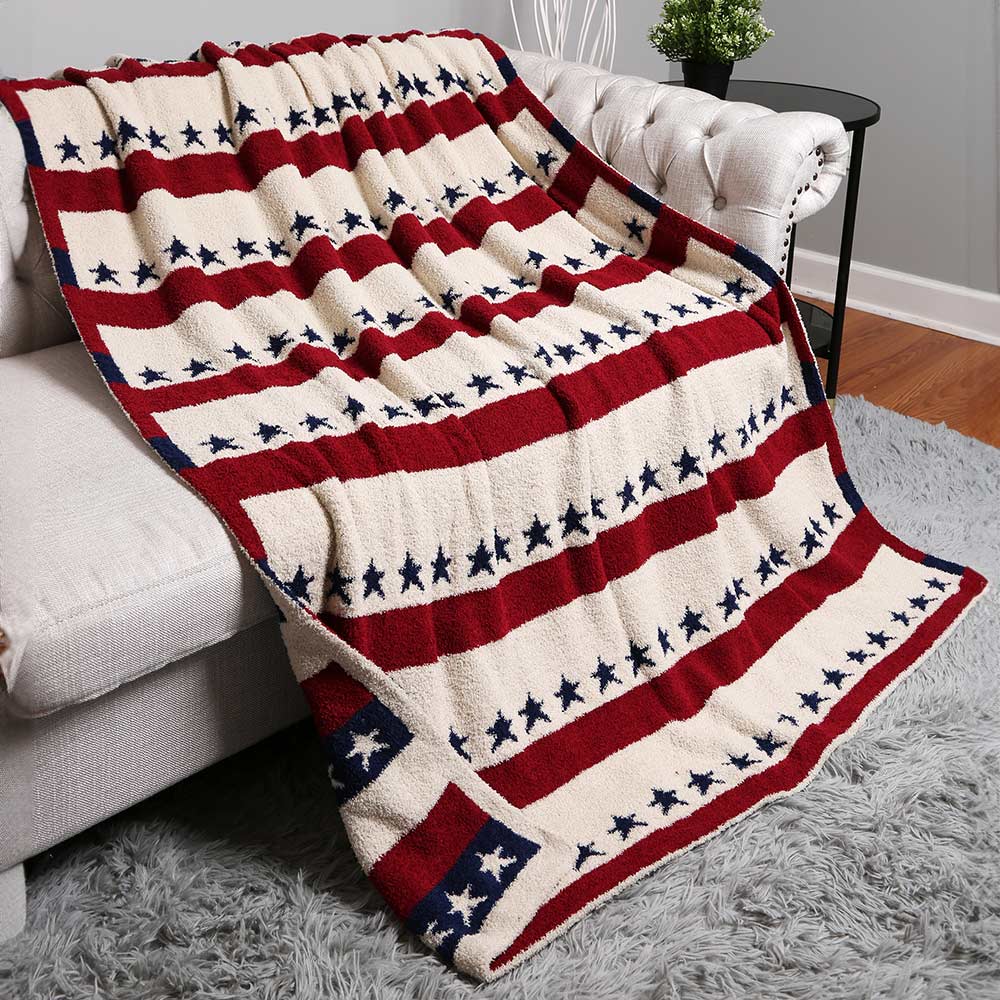 Patriotic Stars and Stripes Reversible Throw Blanket - Hautefull