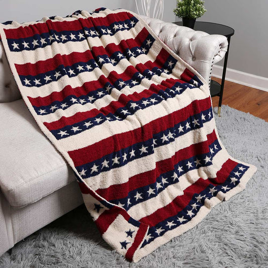 Patriotic Stars and Stripes Reversible Throw Blanket - Hautefull