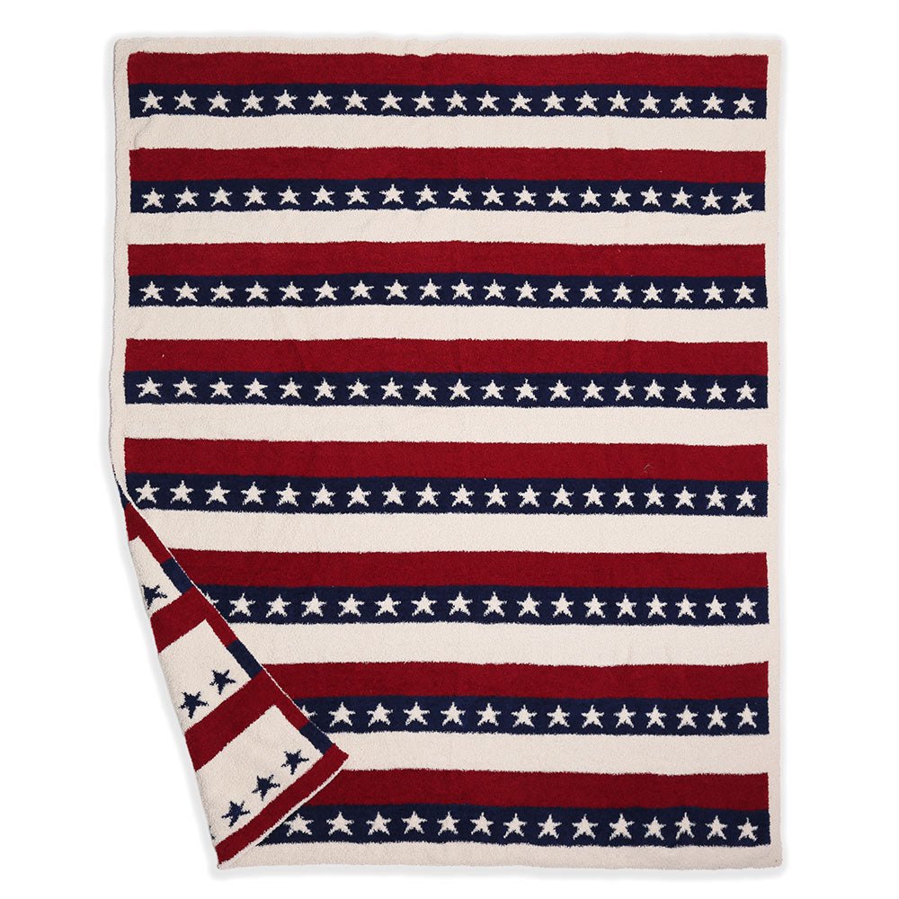 Patriotic Stars and Stripes Reversible Throw Blanket - Hautefull