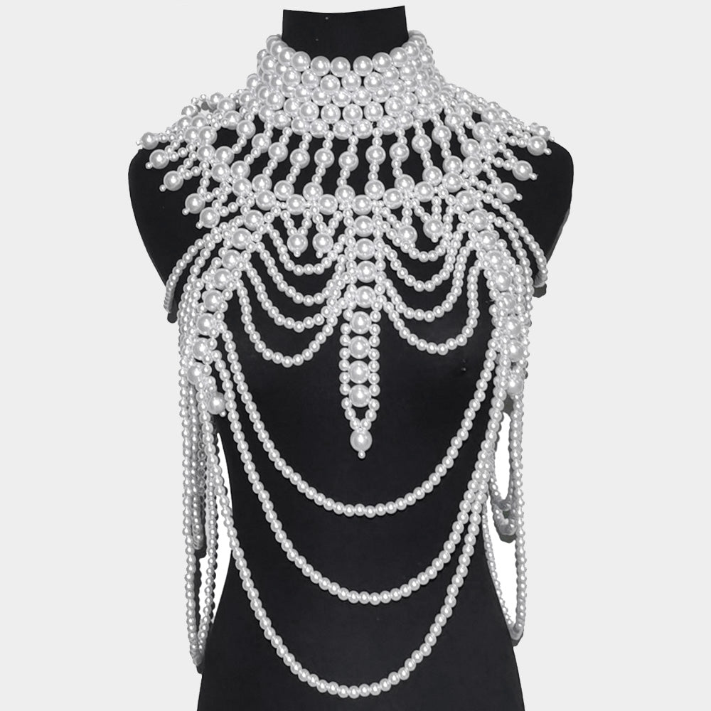 Pearl Draped Body Statement Necklace - Hautefull