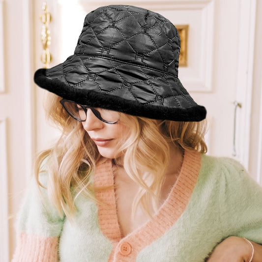 Quilted Faux Fur Bucket Hat - Hautefull