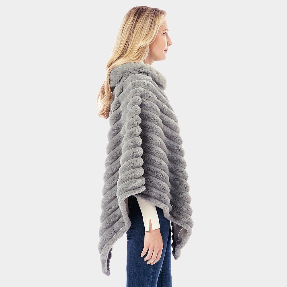 Rippled Faux Fur Collar Poncho for Women - Hautefull