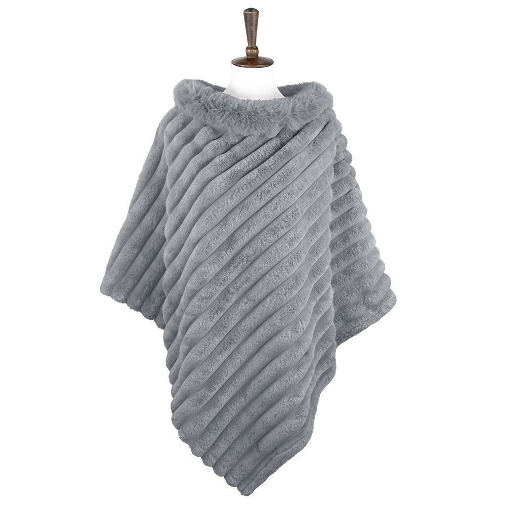 Rippled Faux Fur Collar Poncho for Women - Hautefull