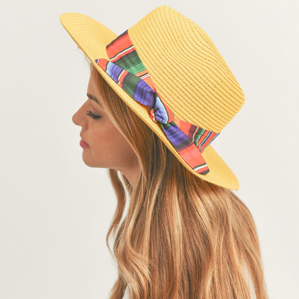 Serape Trim Straw Panama Sun Hat - Hautefull