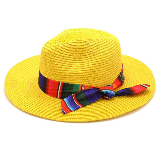 Serape Trim Straw Panama Sun Hat - Hautefull