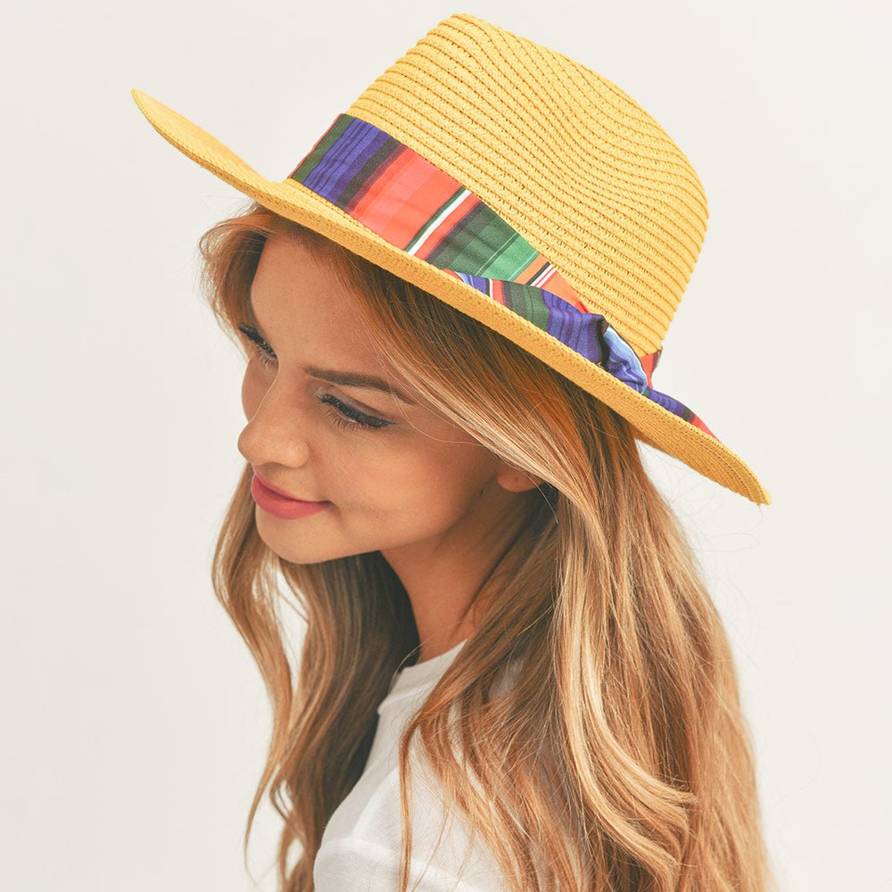 Serape Trim Straw Panama Sun Hat - Hautefull