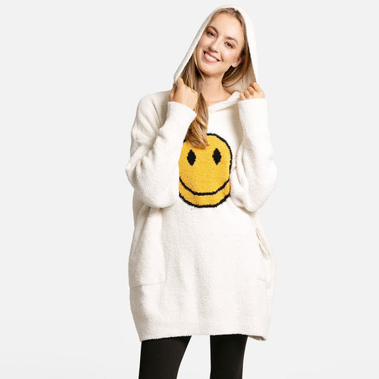 Smile Print Wearable Blanket Hoodie with Side Pockets - Hautefull