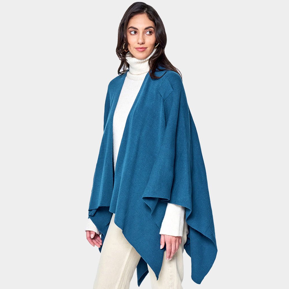 Solid Ruana Poncho with Shoulder Strap - Hautefull