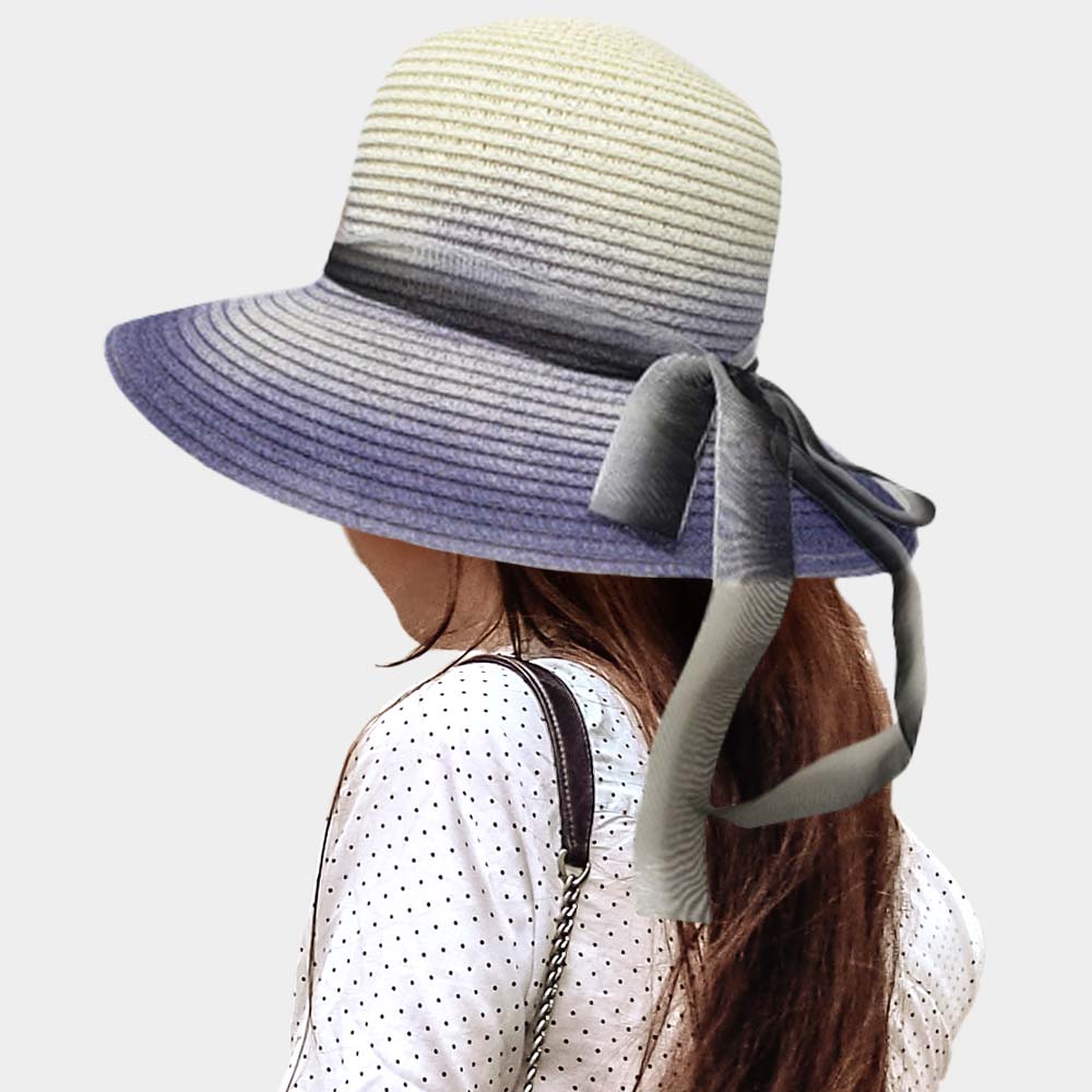 Stylish Gradient Bow Detail Straw Sun Hat - Hautefull
