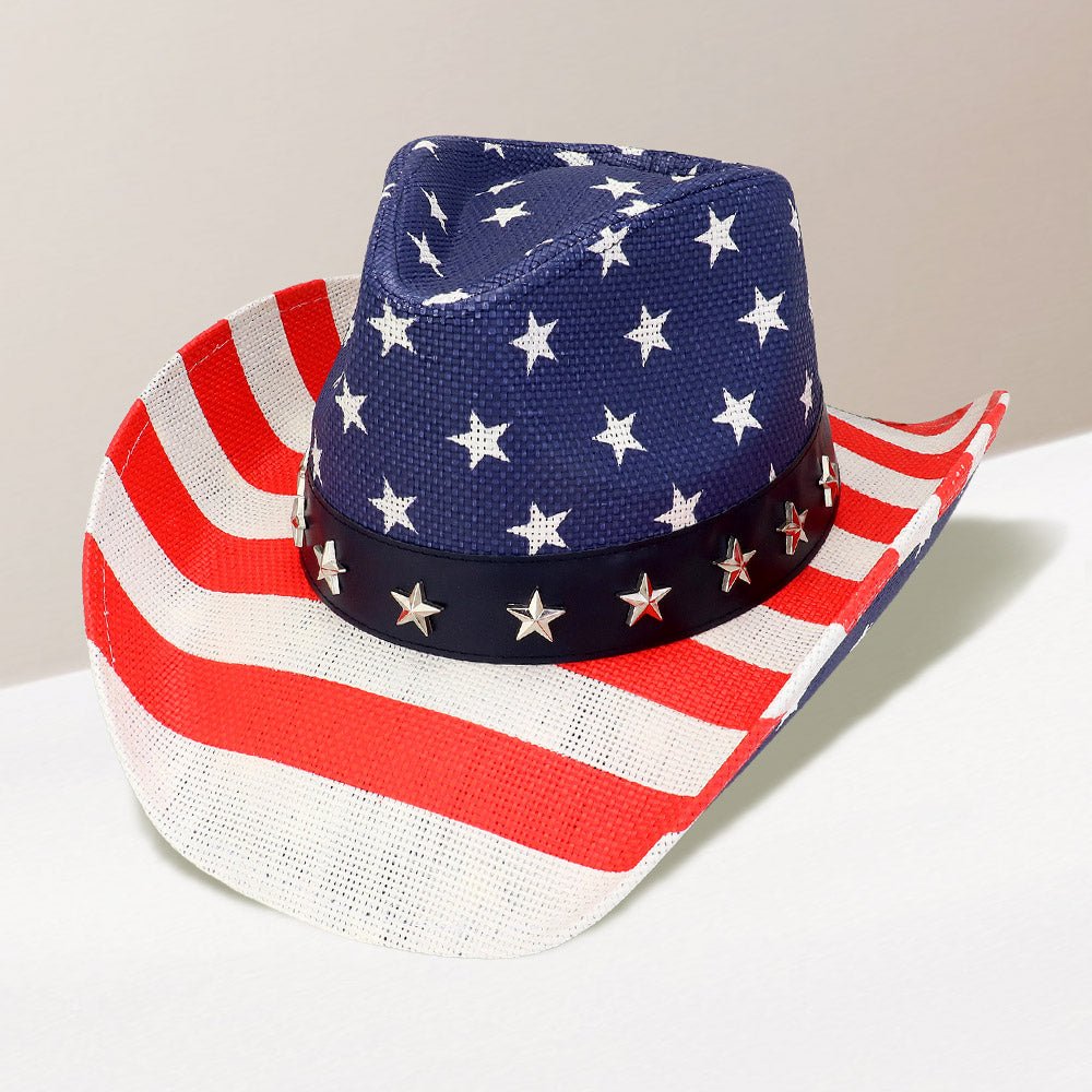 USA Flag Star Stud Cowboy Hat - Hautefull