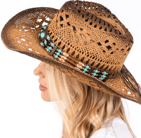 Woven Breathable Cowboy Hat with Beaded Band - Hautefull