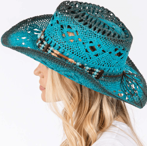 Woven Breathable Cowboy Hat with Beaded Band - Hautefull