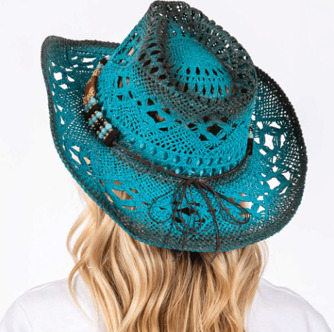 Woven Breathable Cowboy Hat with Beaded Band - Hautefull