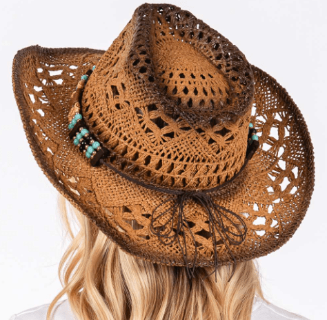 Woven Breathable Cowboy Hat with Beaded Band - Hautefull