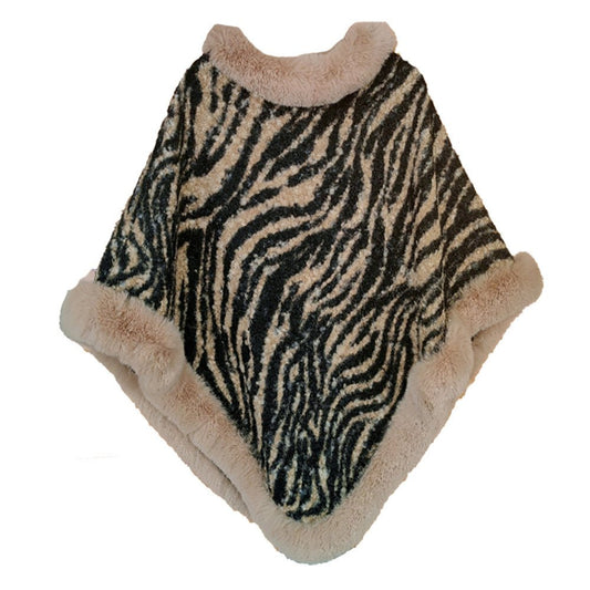 Zebra Luxe Faux Fur Poncho - Hautefull