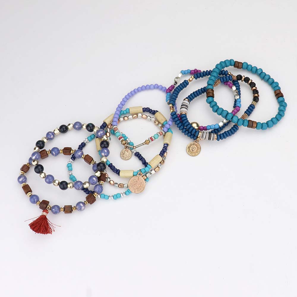 10PCS Tassel Charms Beaded Bracelets for Women - Hautefull