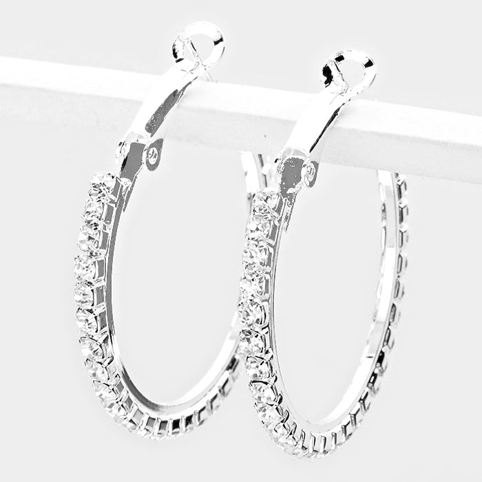 1.25" CRYSTAL RHINESTONE HOOP EARRINGS - Hautefull