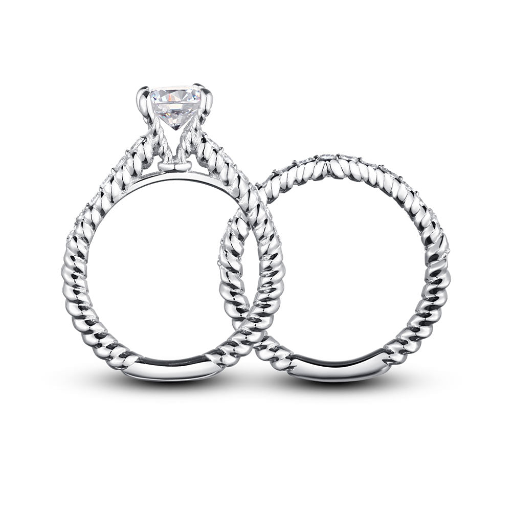 1ct Lab Created Wedding Engagement Sterling Silver Ring Set - Hautefull