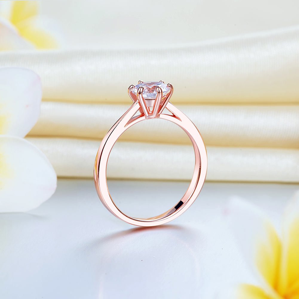 1Ct Rose Gold Plated 925 Sterling Silver Engagement Ring - Hautefull