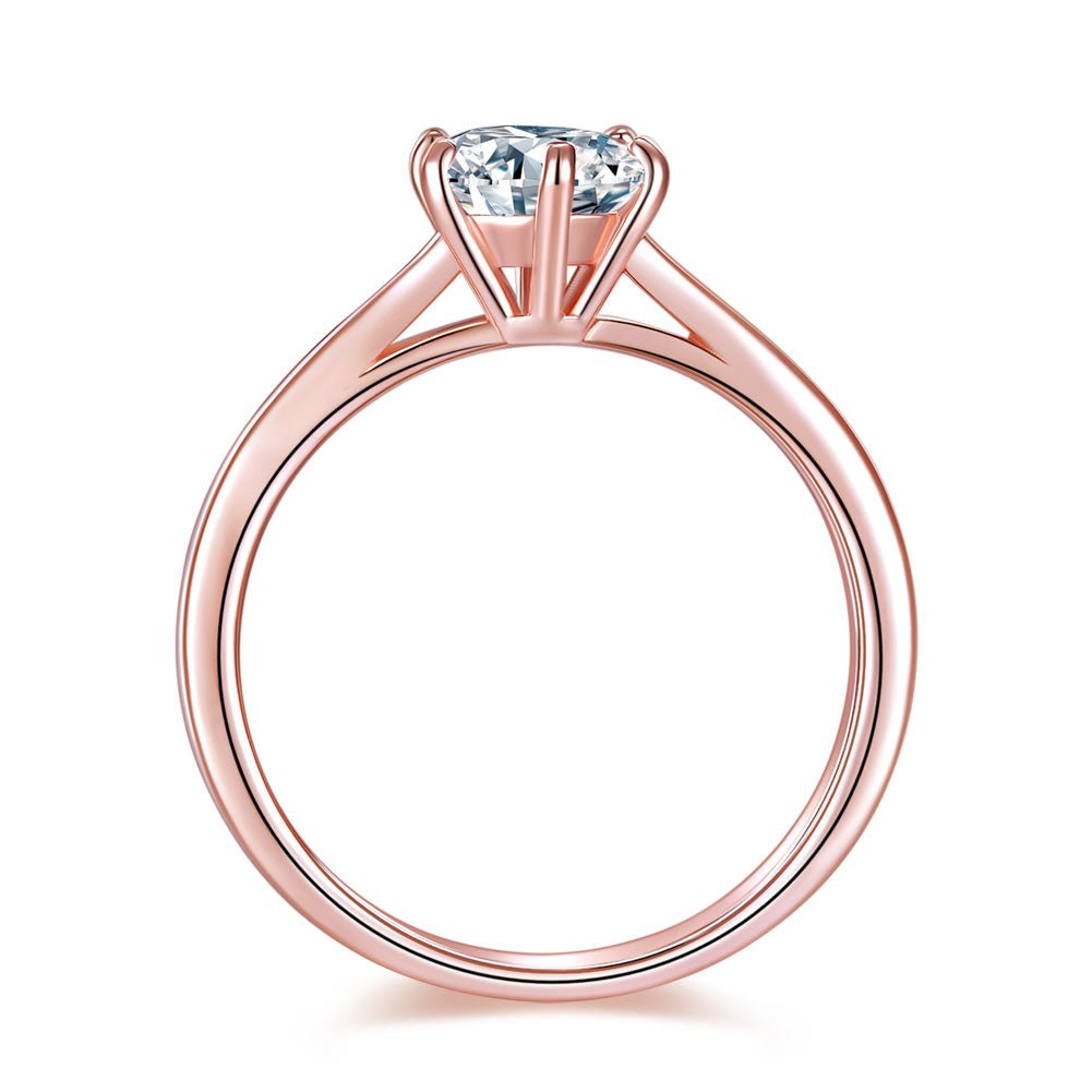 1Ct Rose Gold Plated 925 Sterling Silver Engagement Ring - Hautefull