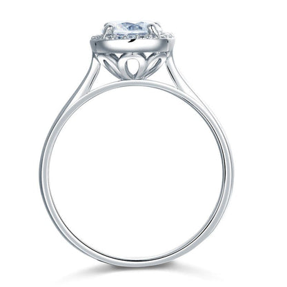 1ct Solitaire Halo 925 Sterling Silver Engagement Promise Ring - Hautefull