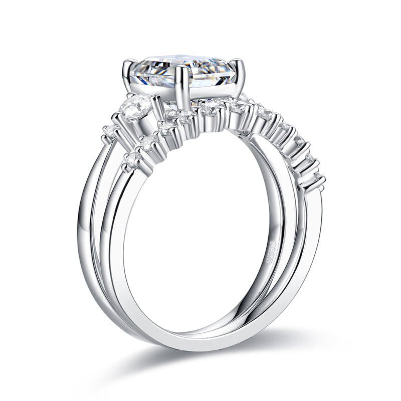 2 Carat Emerald Cut Genuine Moissanite Diamond Ring Set - Hautefull