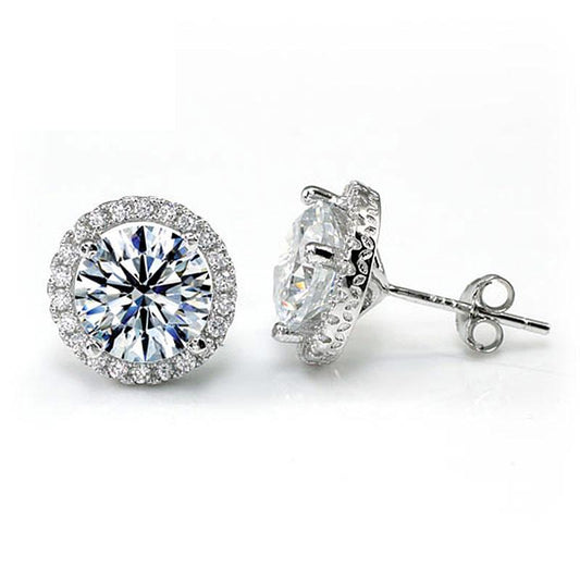 2 Carat Round Cut Created Diamond Halo Stud 925 Sterling Silver Earrings - Hautefull