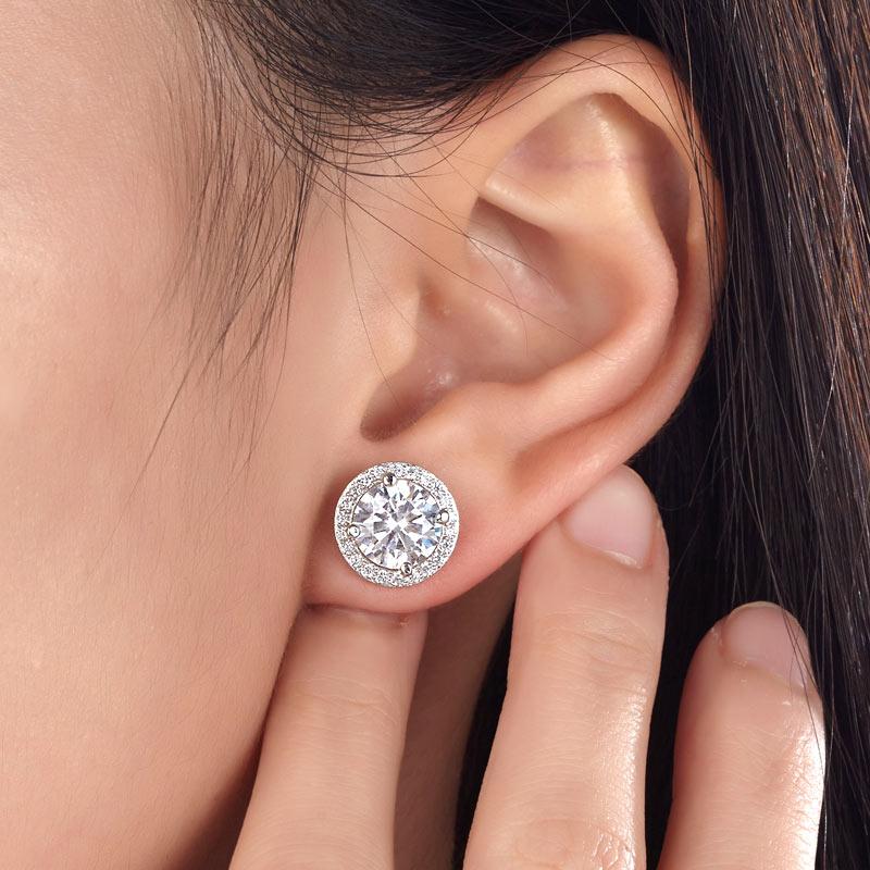 2 Carat Round Cut Created Diamond Halo Stud 925 Sterling Silver Earrings - Hautefull