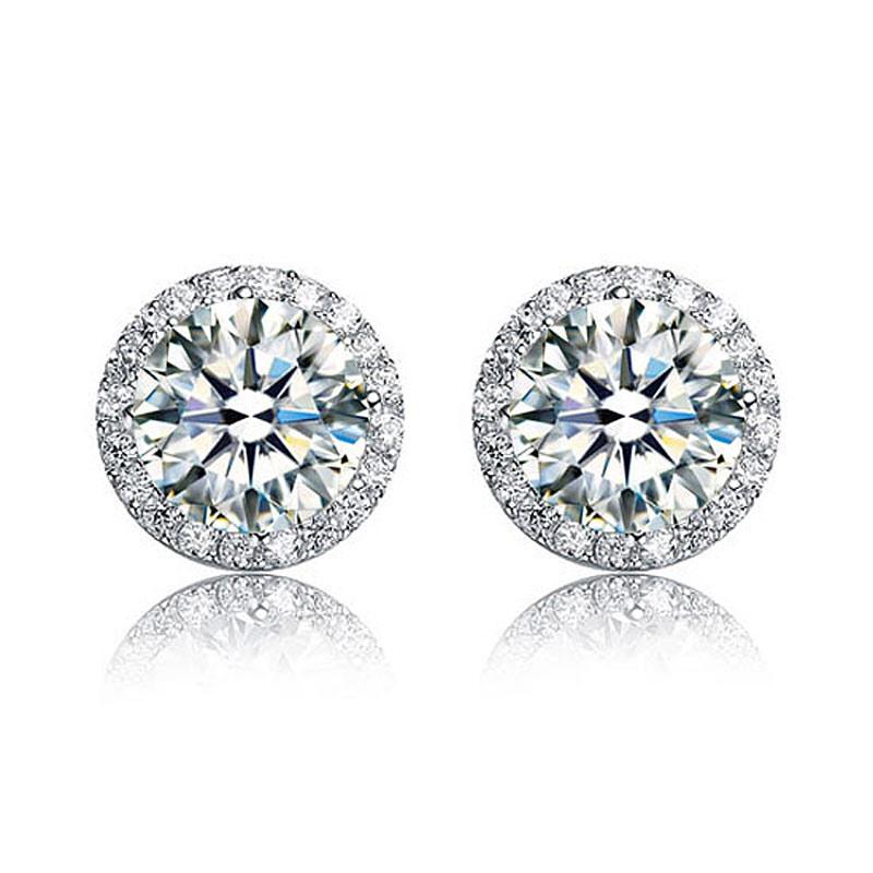 2 Carat Round Cut Created Diamond Halo Stud 925 Sterling Silver Earrings - Hautefull