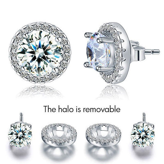 2.5 Ct Removable Halo 925 Sterling Silver Studs - Hautefull