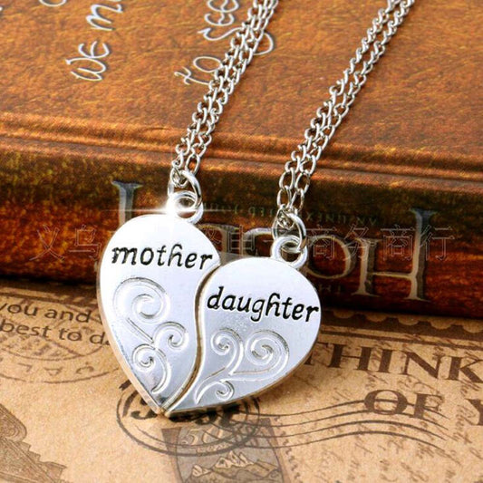 2PC Silver Plated Mother Daughter Pendant Necklace - Hautefull