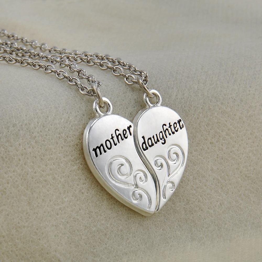 2PC Silver Plated Mother Daughter Pendant Necklace - Hautefull