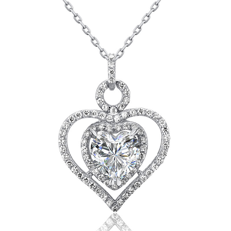 3 ct Basket Heart Pendant Necklace Sterling Silver - Hautefull