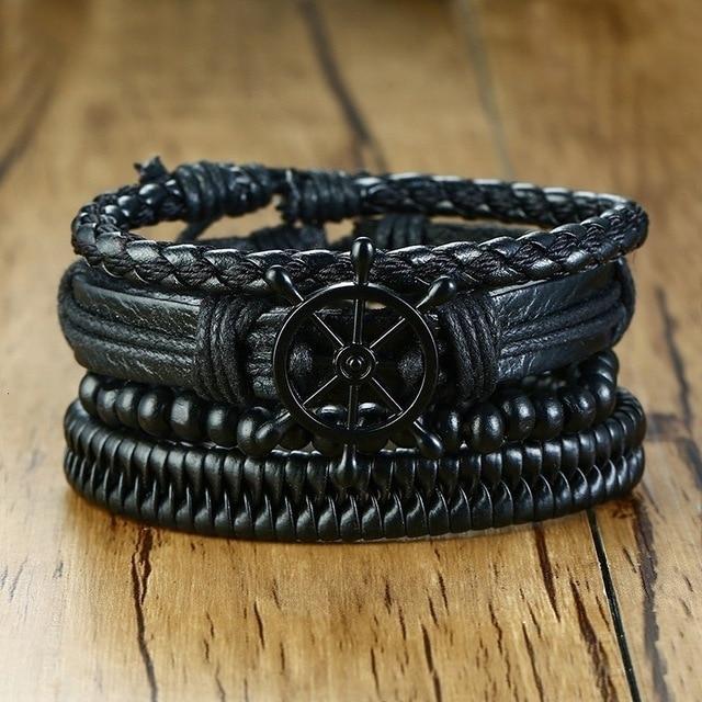 4Pcs/ Set Braided Mens Leather Bracelet Wrap - Hautefull