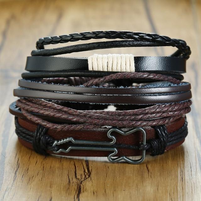 4Pcs/ Set Braided Mens Leather Bracelet Wrap - Hautefull