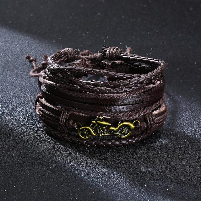 4Pcs/ Set Braided Mens Leather Bracelet Wrap - Hautefull