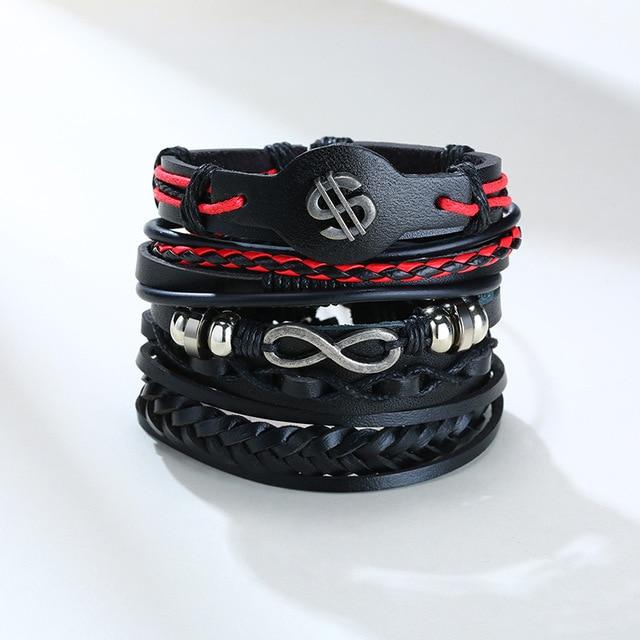 4Pcs/ Set Braided Mens Leather Bracelet Wrap - Hautefull