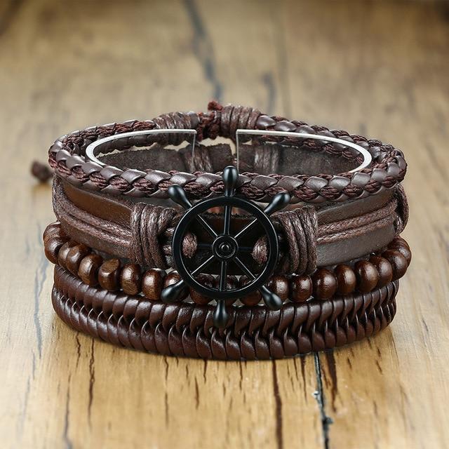 4Pcs/ Set Braided Mens Leather Bracelet Wrap - Hautefull