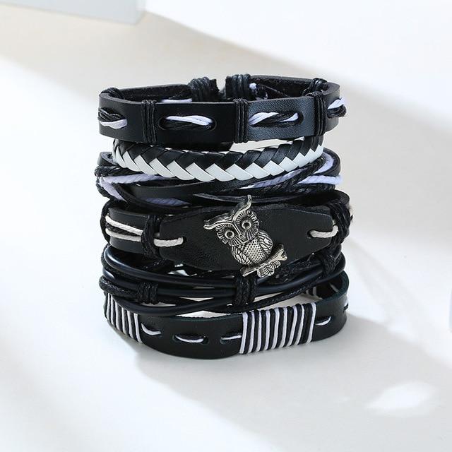 4Pcs/ Set Braided Mens Leather Bracelet Wrap - Hautefull