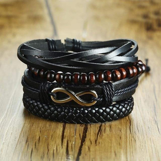 4Pcs/ Set Braided Mens Leather Bracelet Wrap - Hautefull