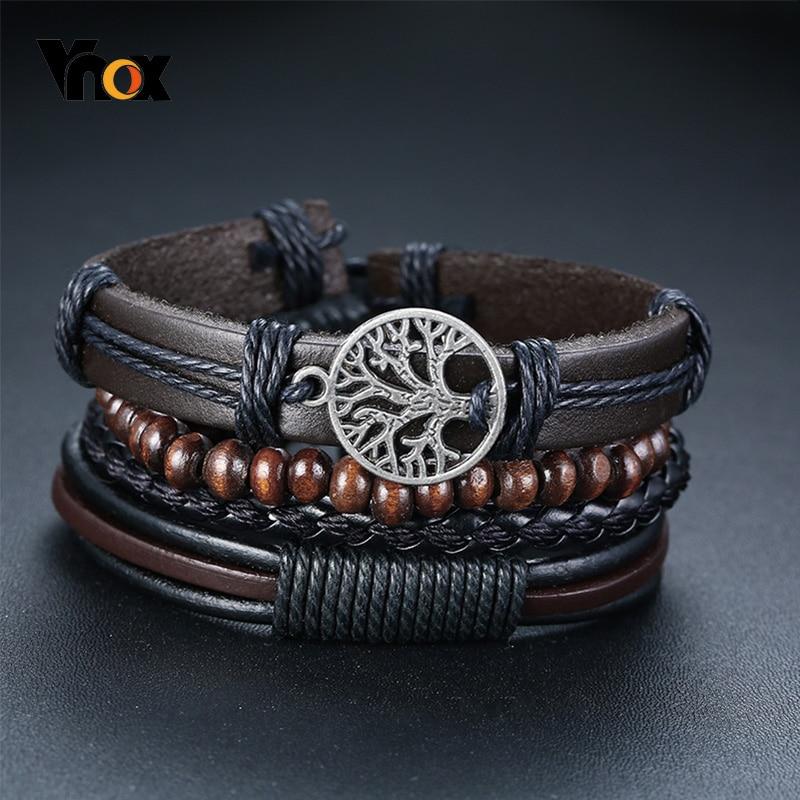 4Pcs/ Set Braided Mens Leather Bracelet Wrap - Hautefull