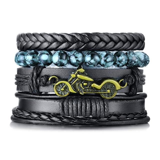 4Pcs/ Set Braided Mens Leather Bracelet Wrap - Hautefull