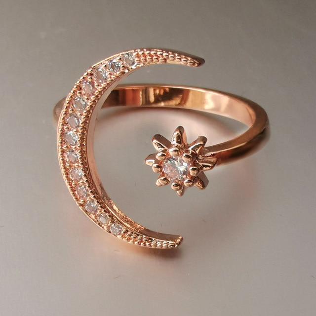 925 Silver Crescent Moon Ring Adjustable - Hautefull