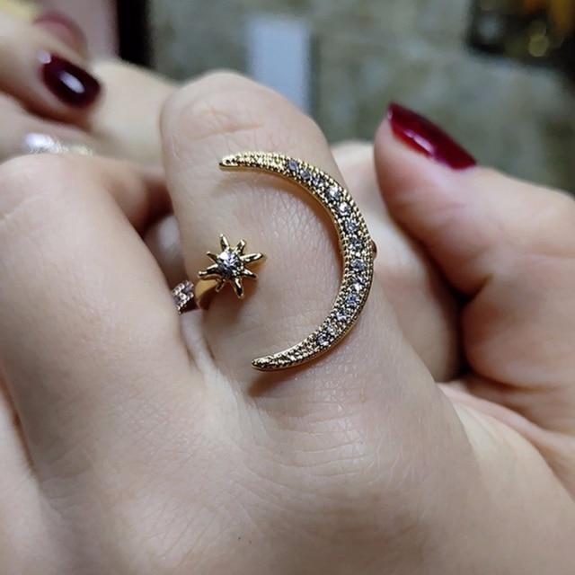 925 Silver Crescent Moon Ring Adjustable - Hautefull