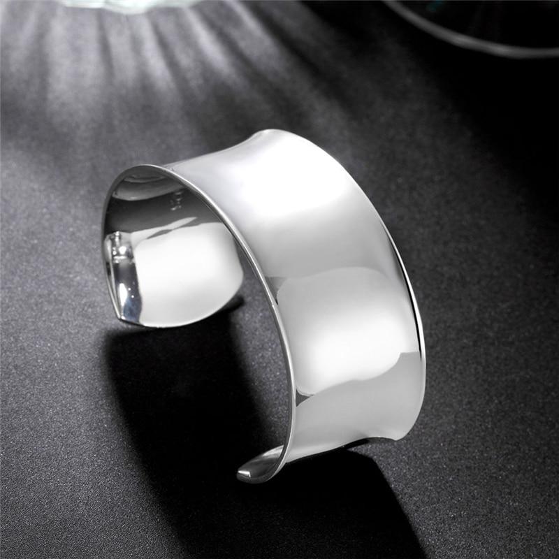 925 Sterling Silver Bangle Bracelet Wide Cuff - Hautefull