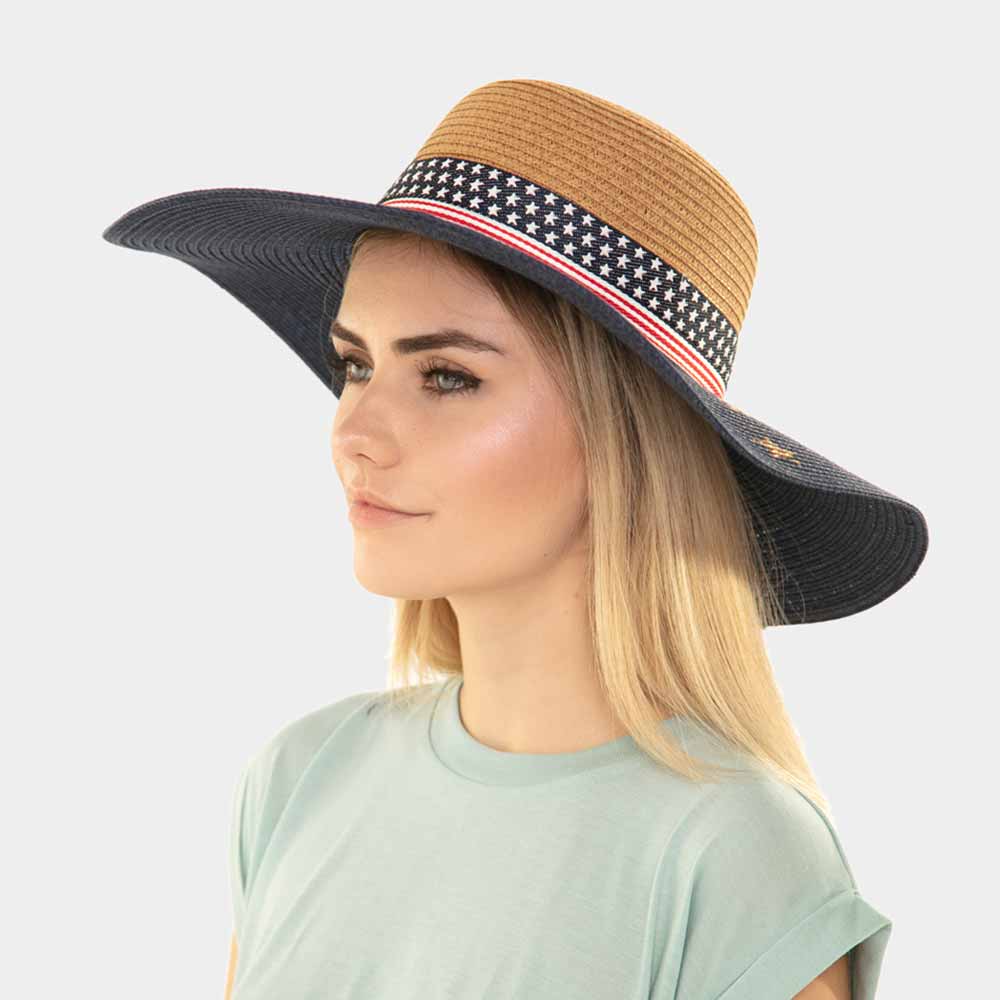 American Flag Bow Floppy Sun Hat - Hautefull