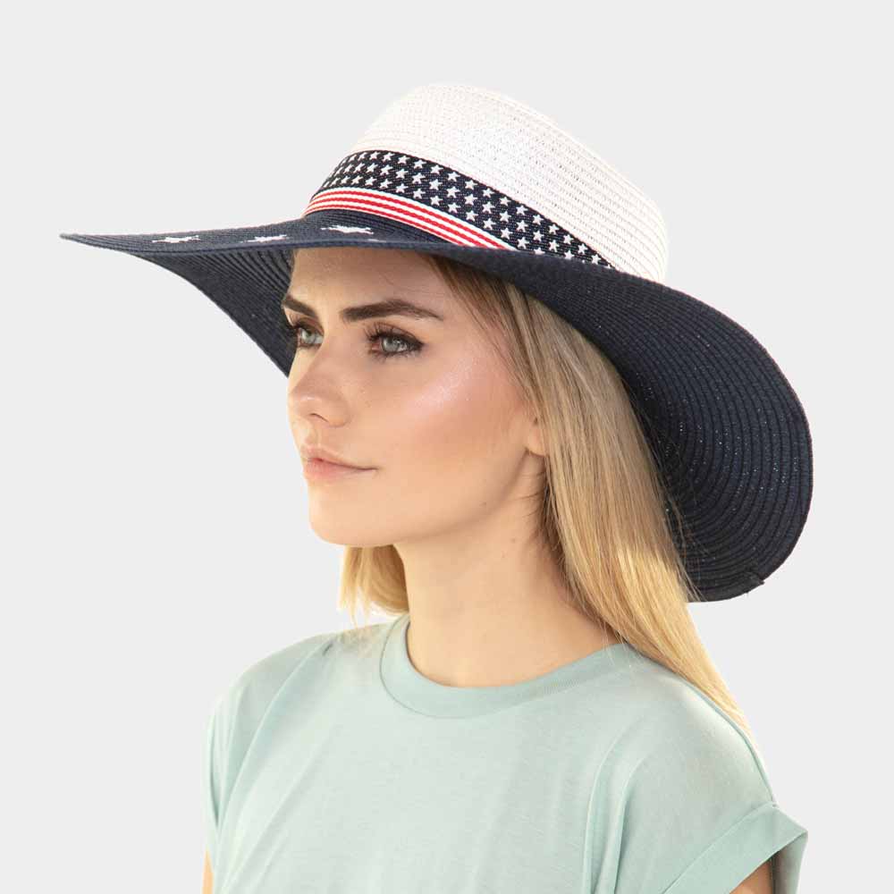 American Flag Bow Floppy Sun Hat - Hautefull