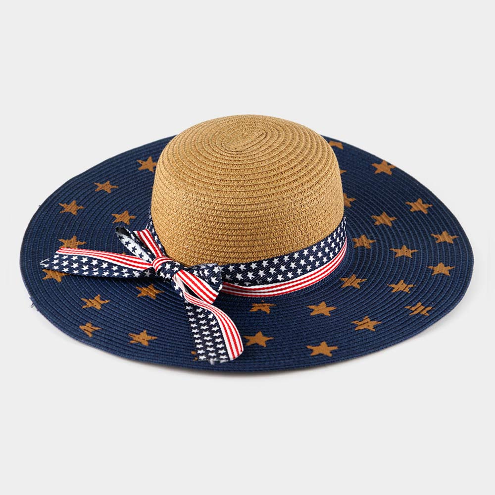 American Flag Bow Floppy Sun Hat - Hautefull